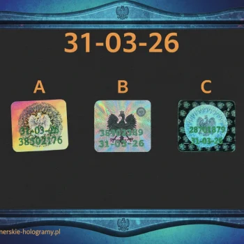 Naklejka na legitymację studencką 31-03-26 – hologram kolekcjonerski wzór A, B i C